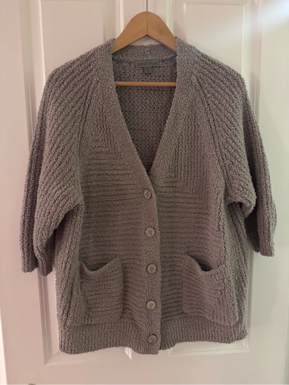 Barefoot Dreams Taupe Gray Button-Front Cozy Cardigan